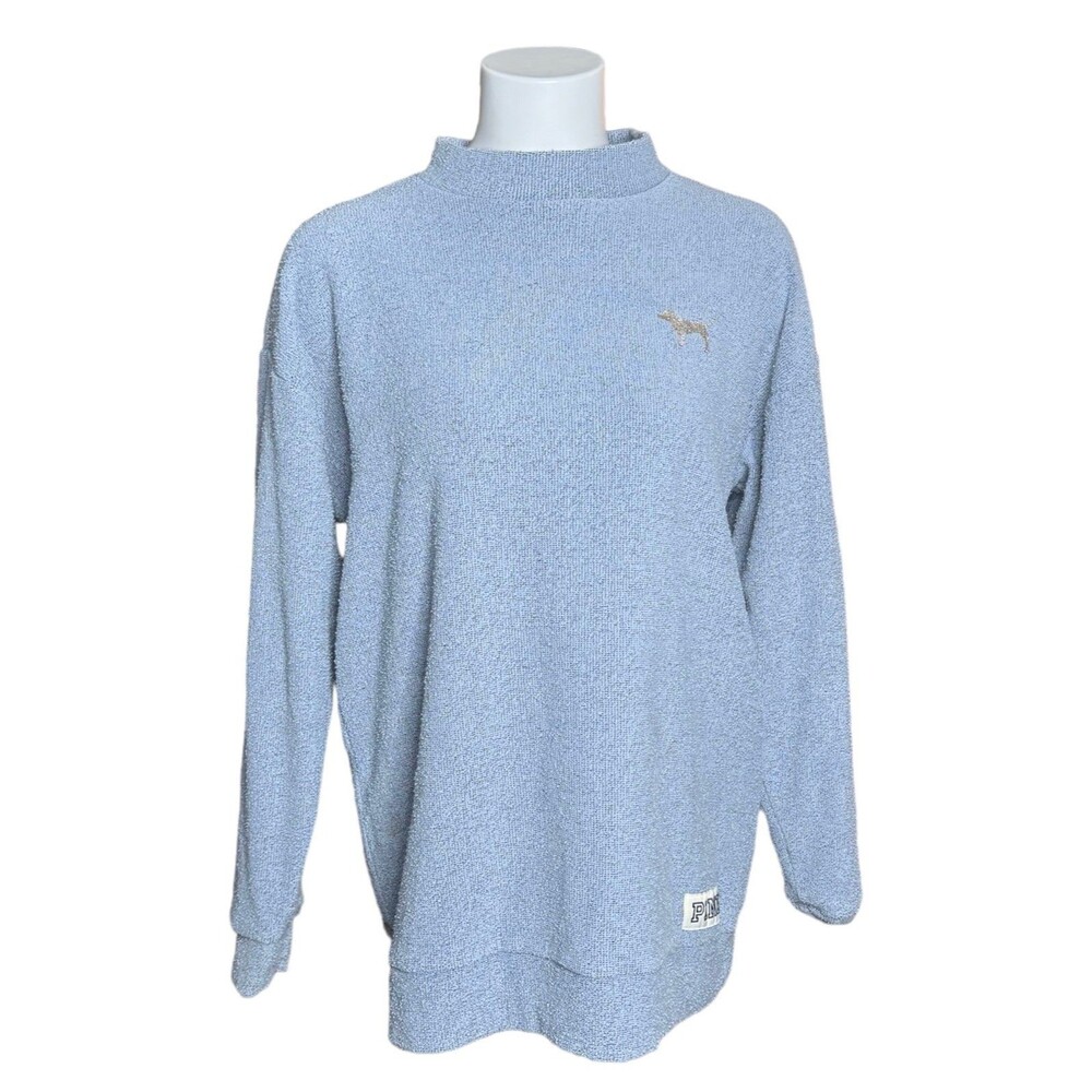 Victorias Secret Pink Terry Mockneck Sweatshirt Blue Soft Cozy Warm XS